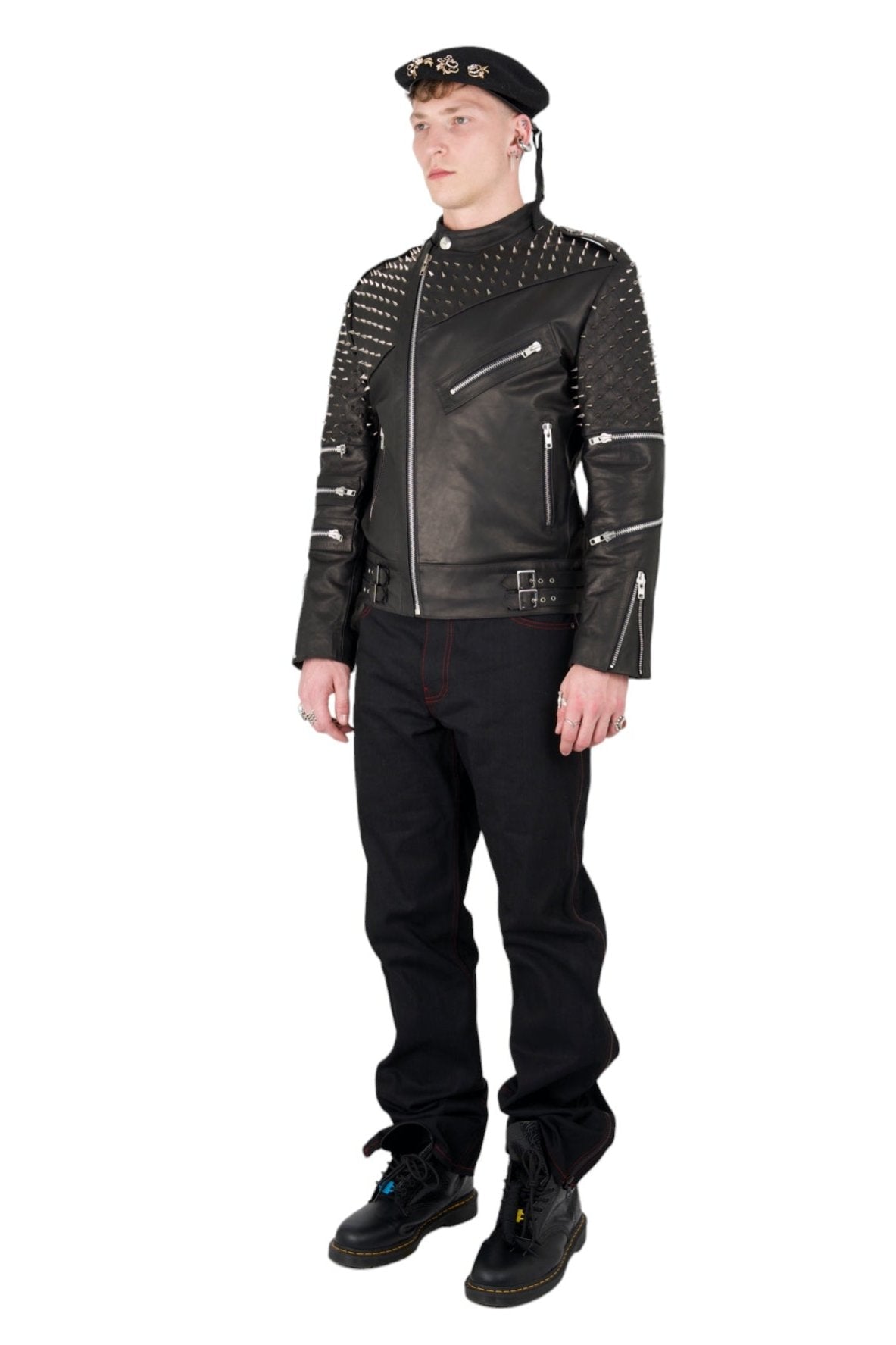 Nominal London Black Leather Studded Biker Jacket - Masculine Style