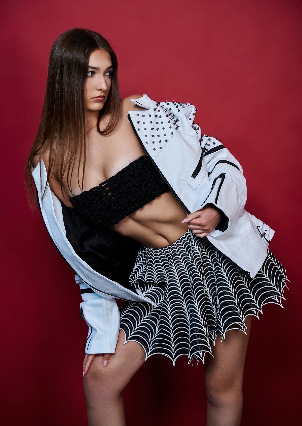 Nominal London White Leather Studded Biker Jacket