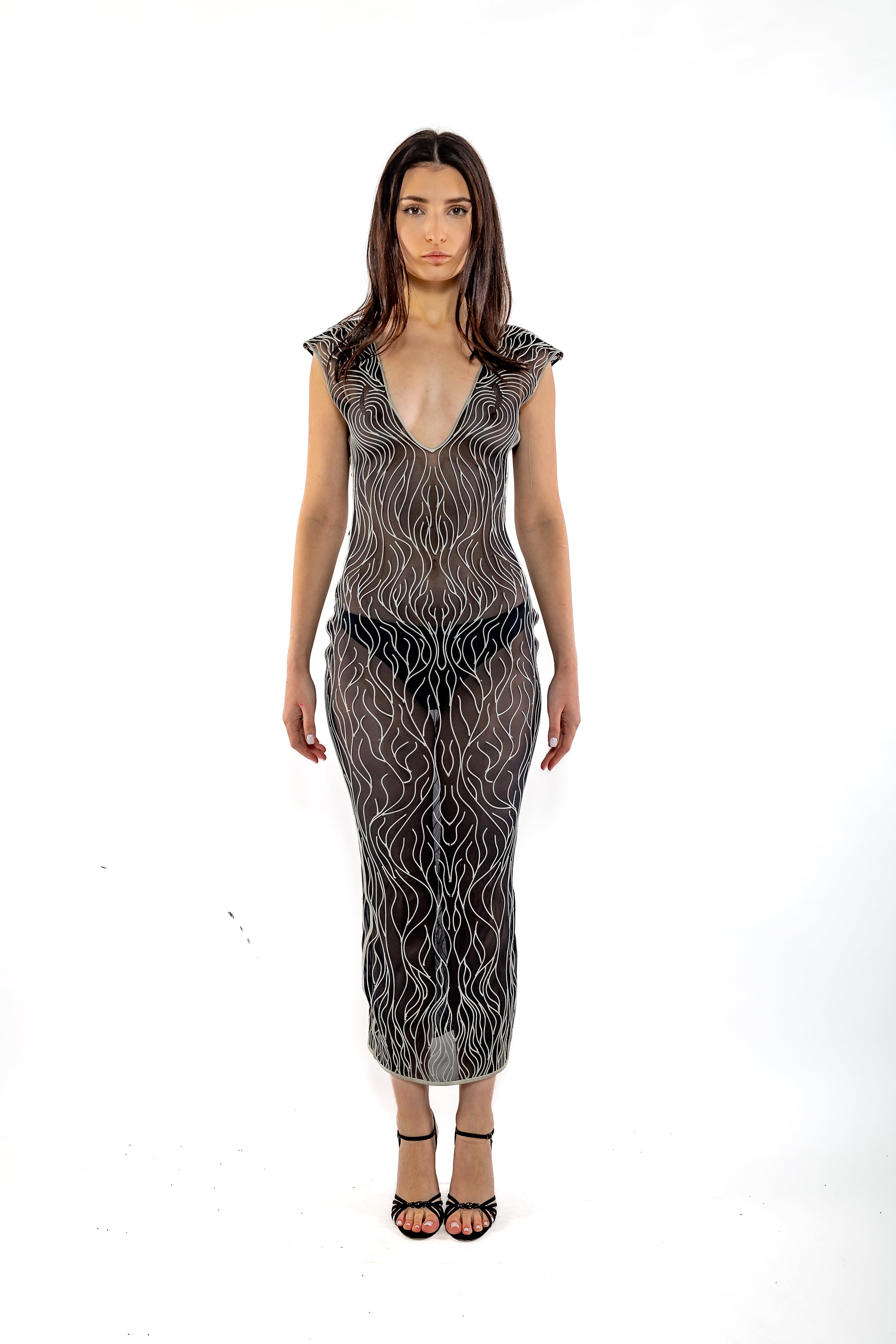 3D Latex Maxi Dress - Silver