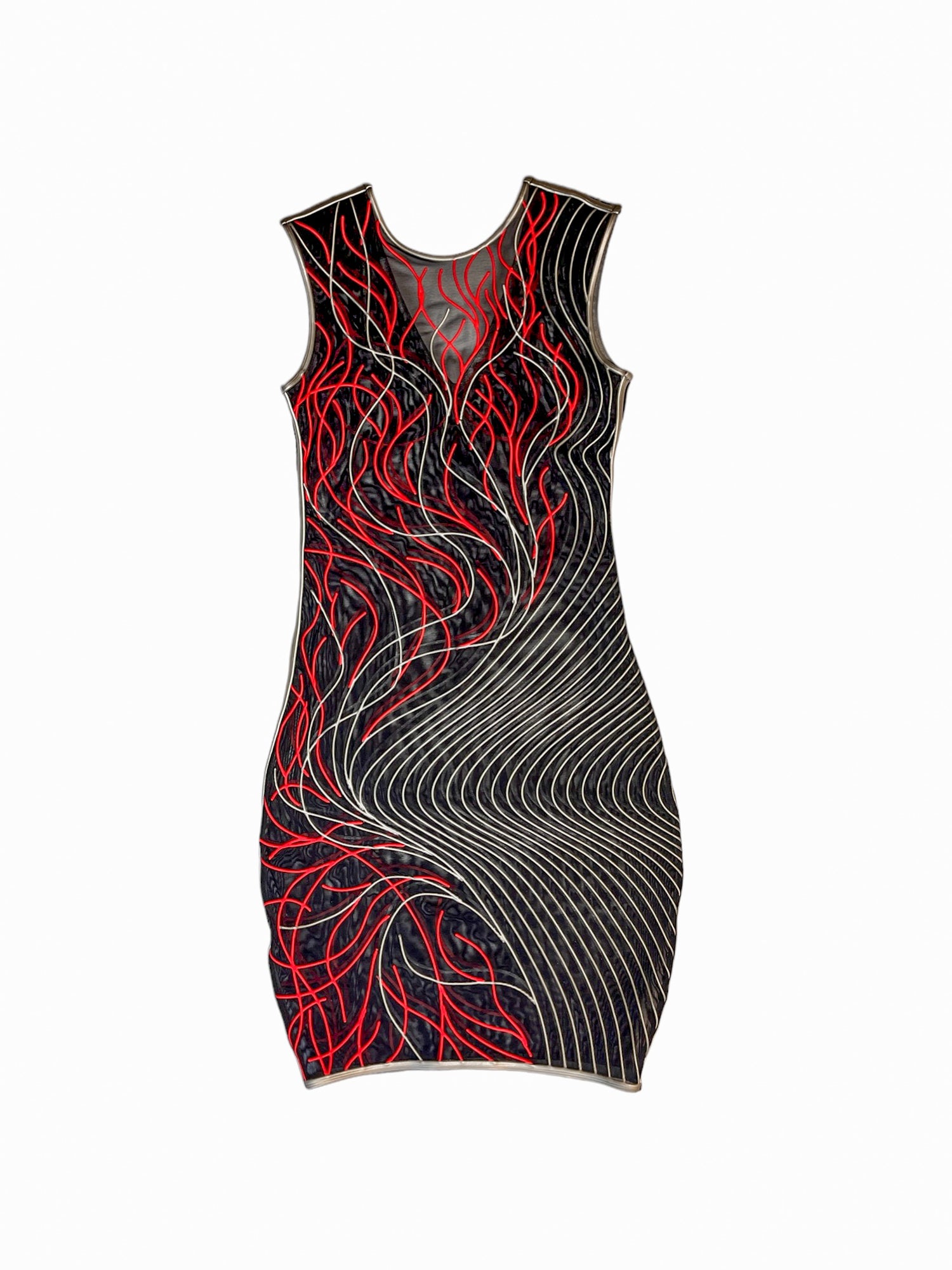 3D Latex Party Dress - Red & Silver