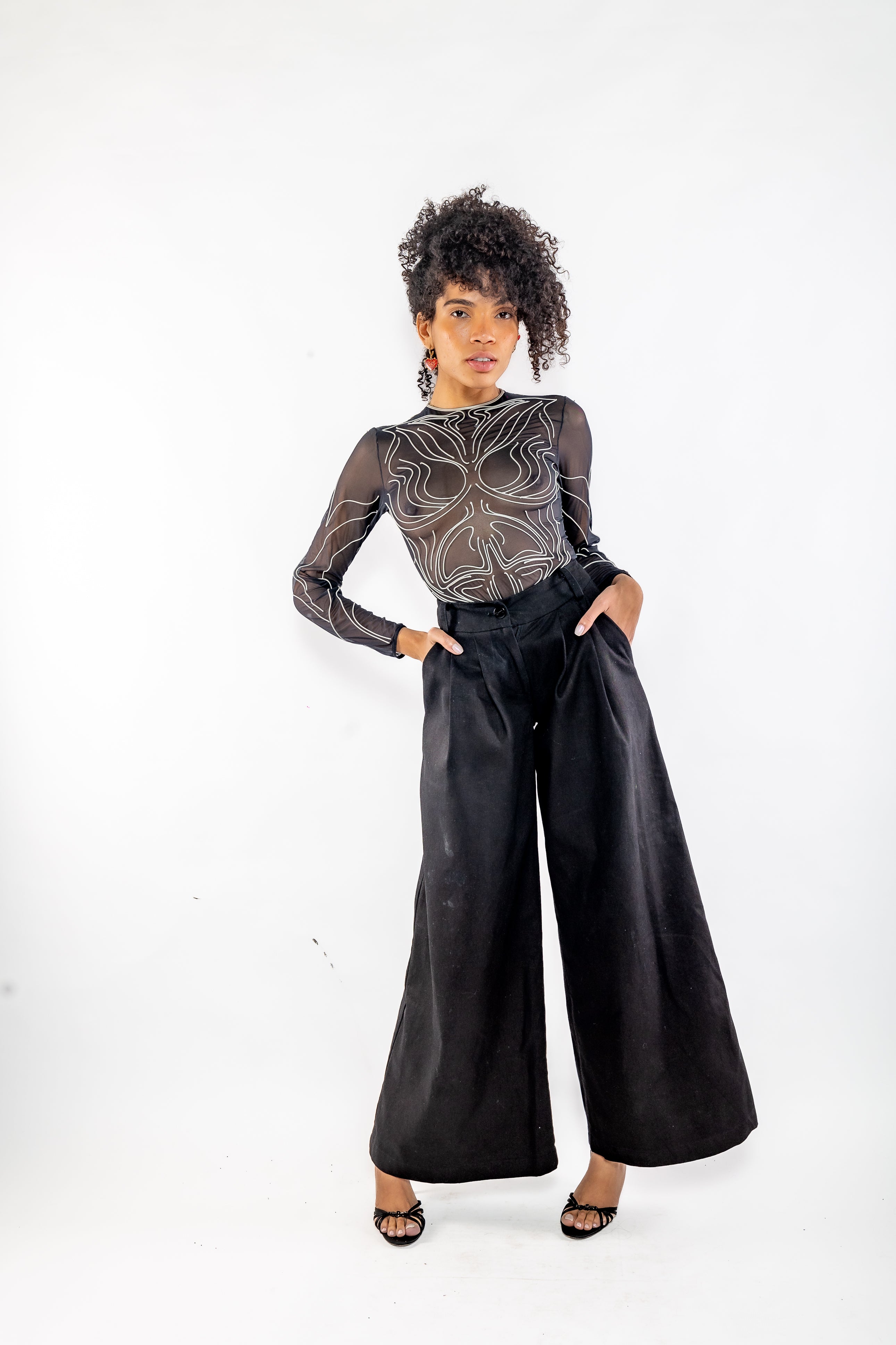 Suki Pants - Pleated Palazzo Pants - Black