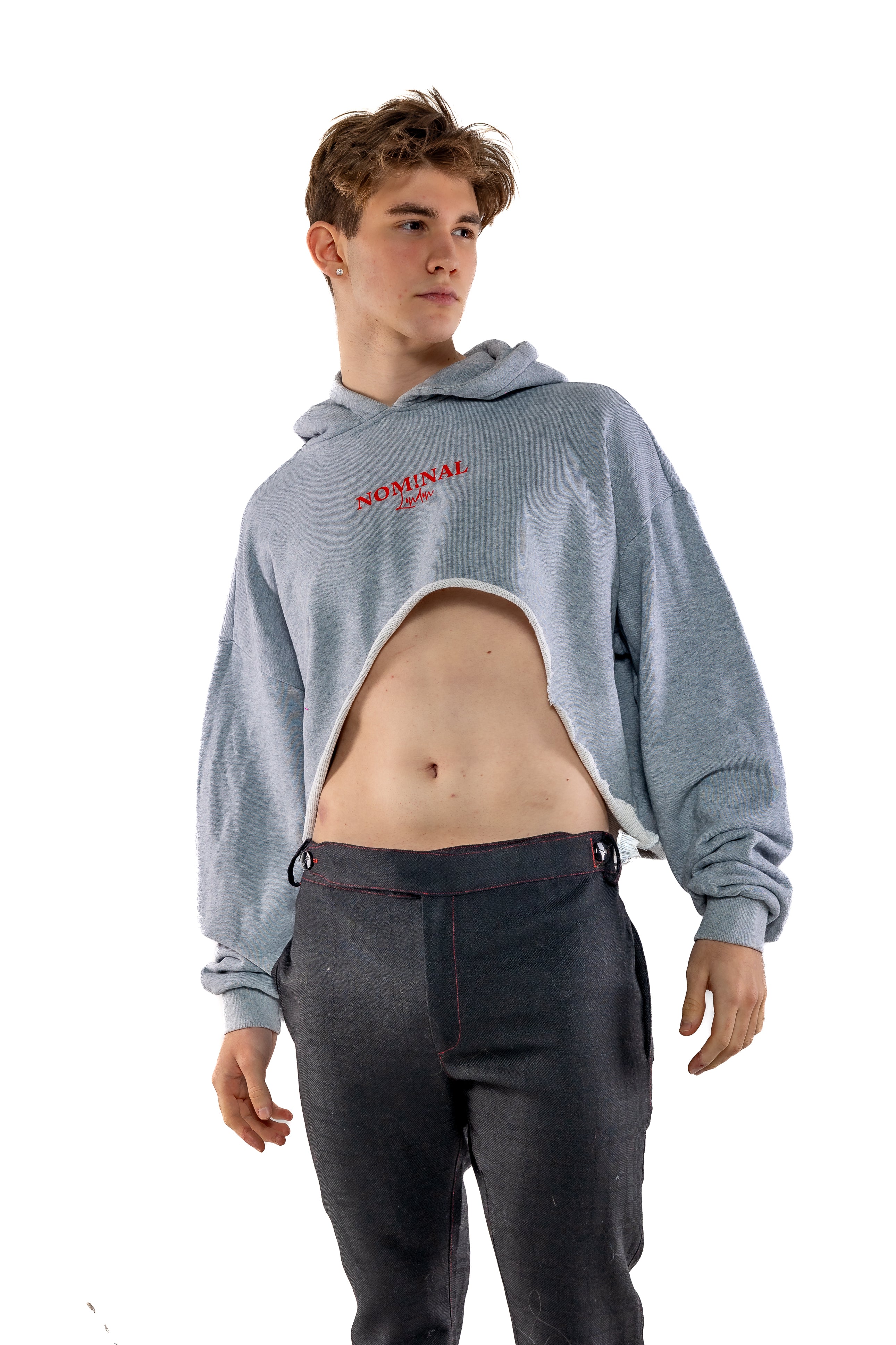 Nominal London Cropped Hoodie - Masculine Styling - GREY