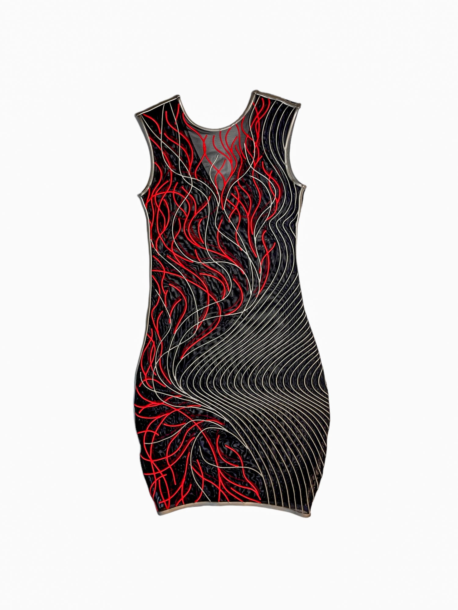 3D Latex Party Dress - Red & Silver