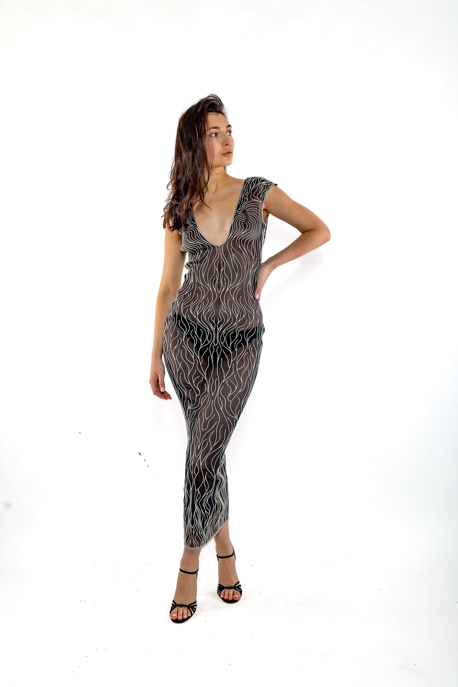 3D Latex Maxi Dress - Silver