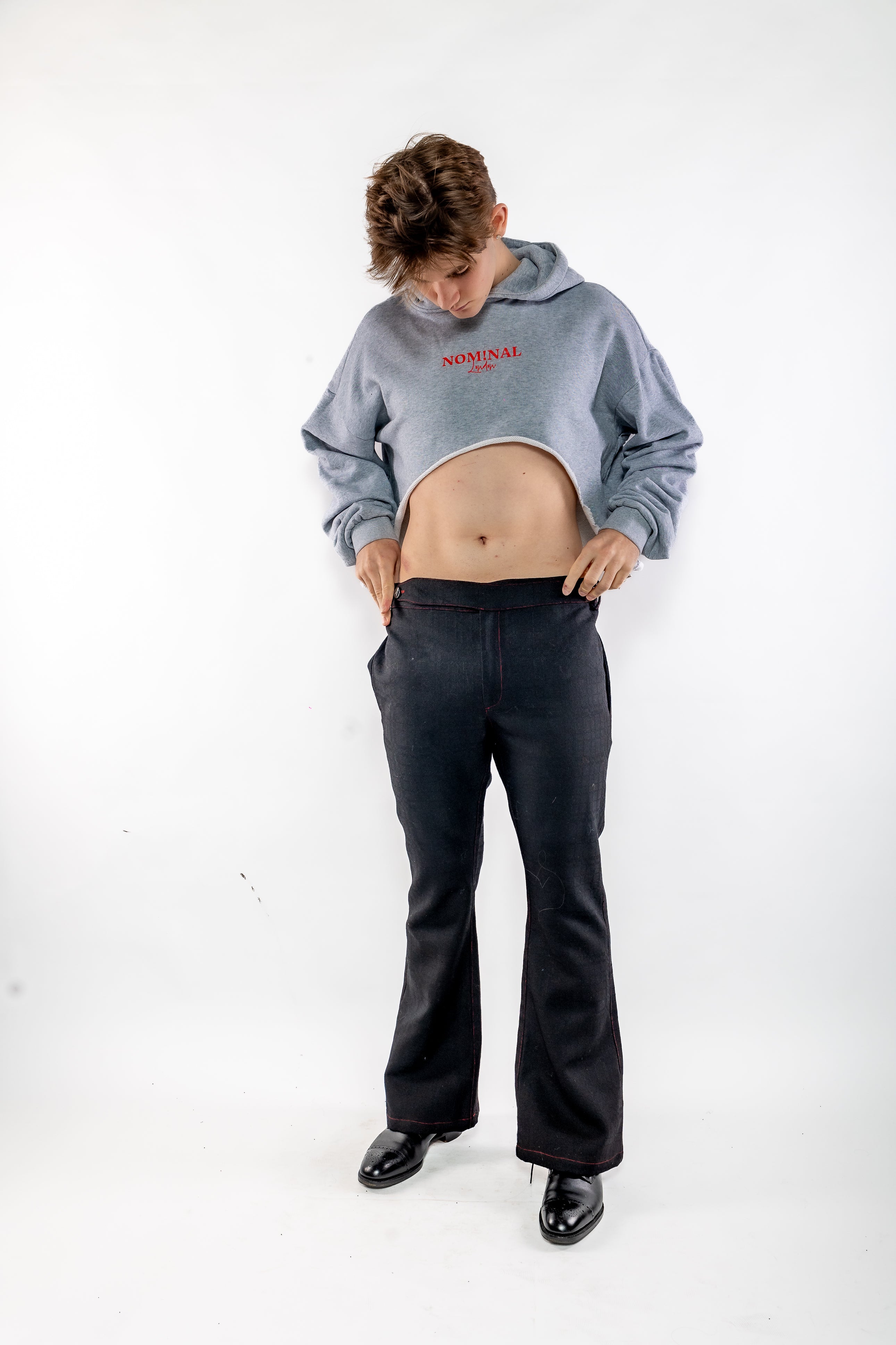 Nominal London Cropped Hoodie - Masculine Styling - GREY