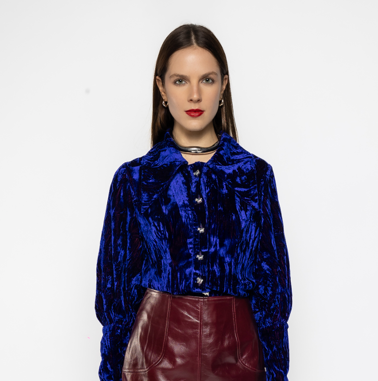 Allegra - Chushed Velvet Blouse Blue