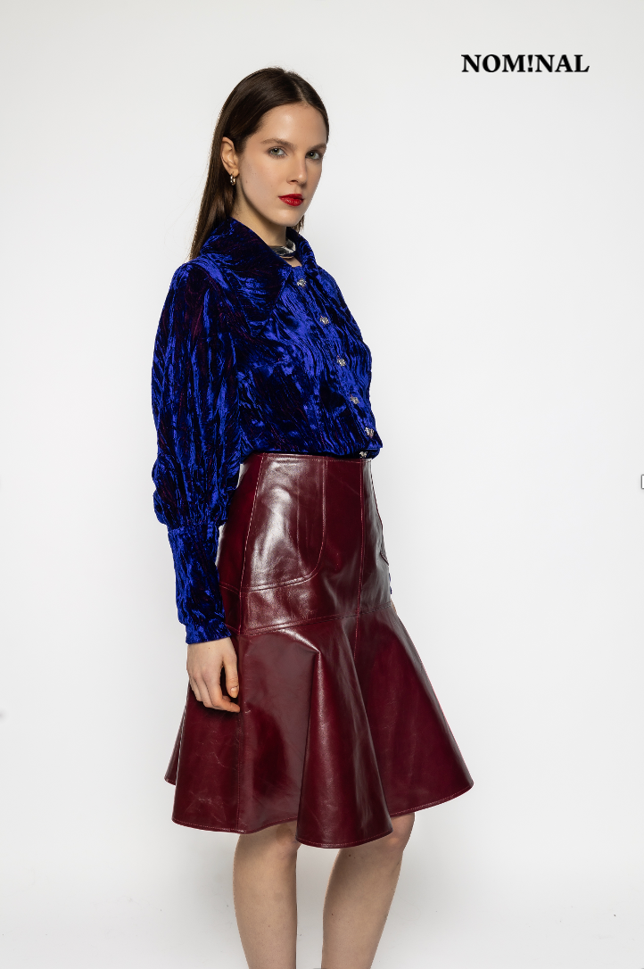 Allegra - Chushed Velvet Blouse Blue