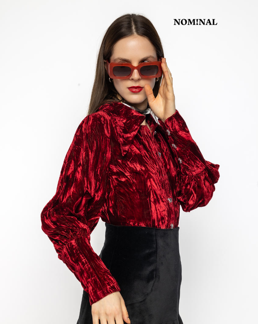 Allegra - Chushed Velvet Blouse Red