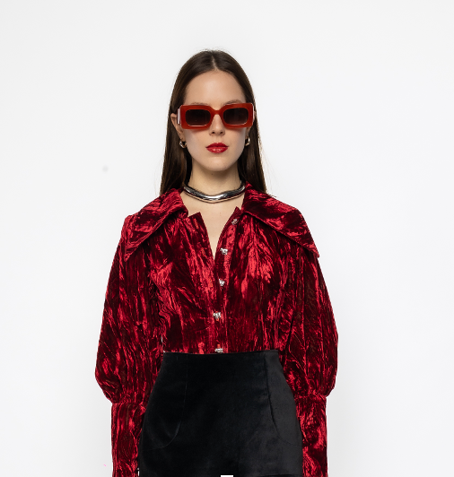 Allegra - Chushed Velvet Blouse Red