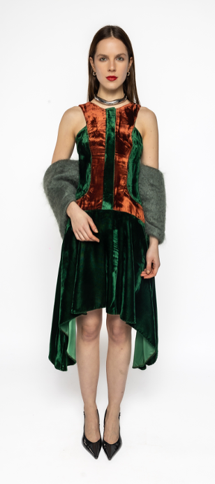 Nova - Assymentric Velvet Dress in Green