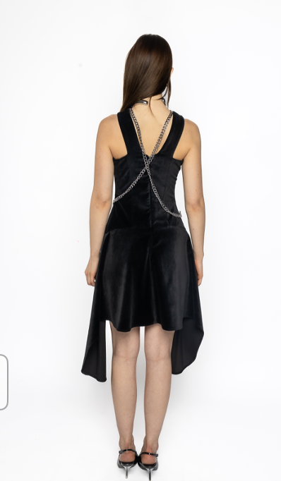 Nova - Assymetric Velvet Dress in Black