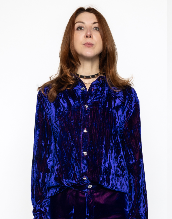 Leo - Crushed Velvet Shirt in Blue