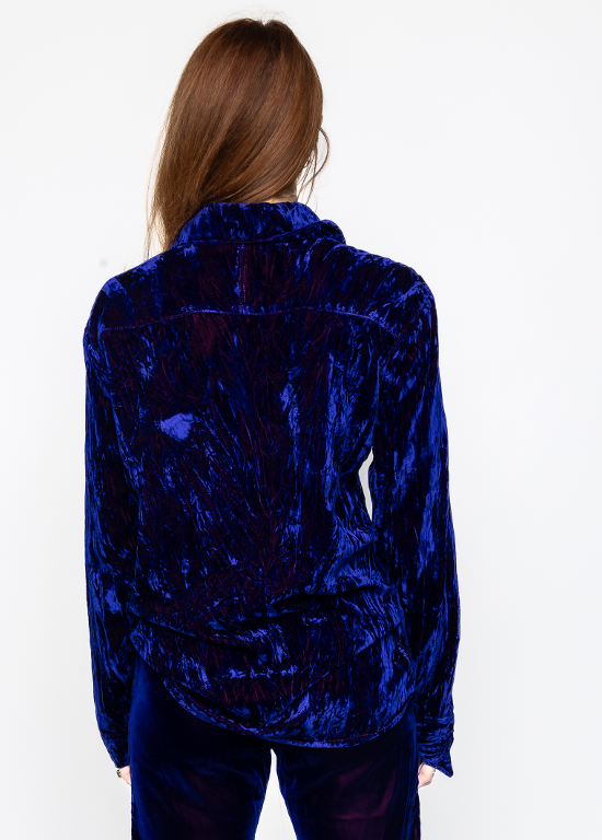 Leo - Crushed Velvet Shirt in Blue