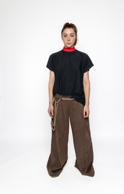 River - Wide Palazzo Trousers in Brown Cotton