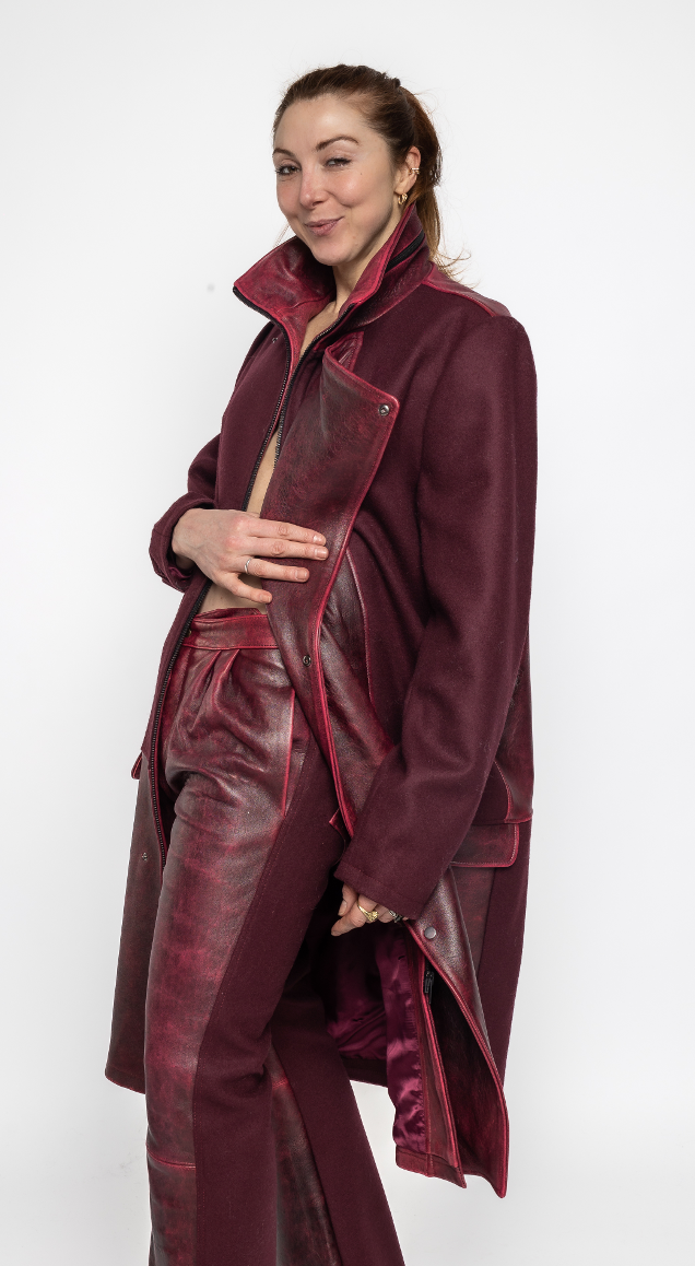 Robin - Leather Wool Coat