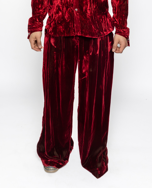 River - Wide Palazzo Trousers in Red Velvet