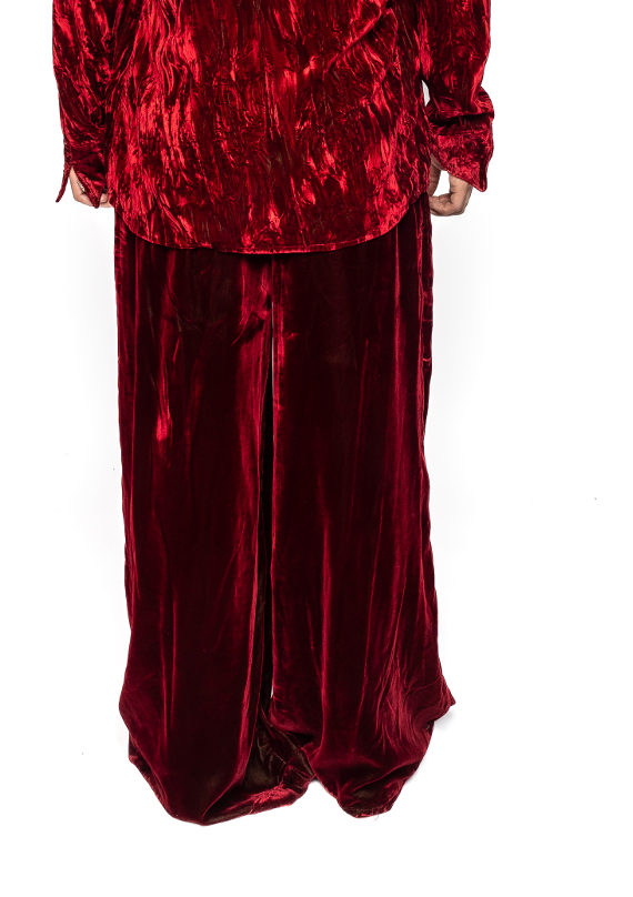 River - Wide Palazzo Trousers in Red Velvet