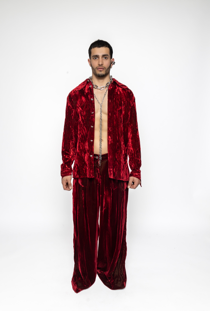 River - Wide Palazzo Trousers in Red Velvet