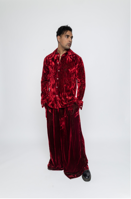 River - Wide Palazzo Trousers in Red Velvet
