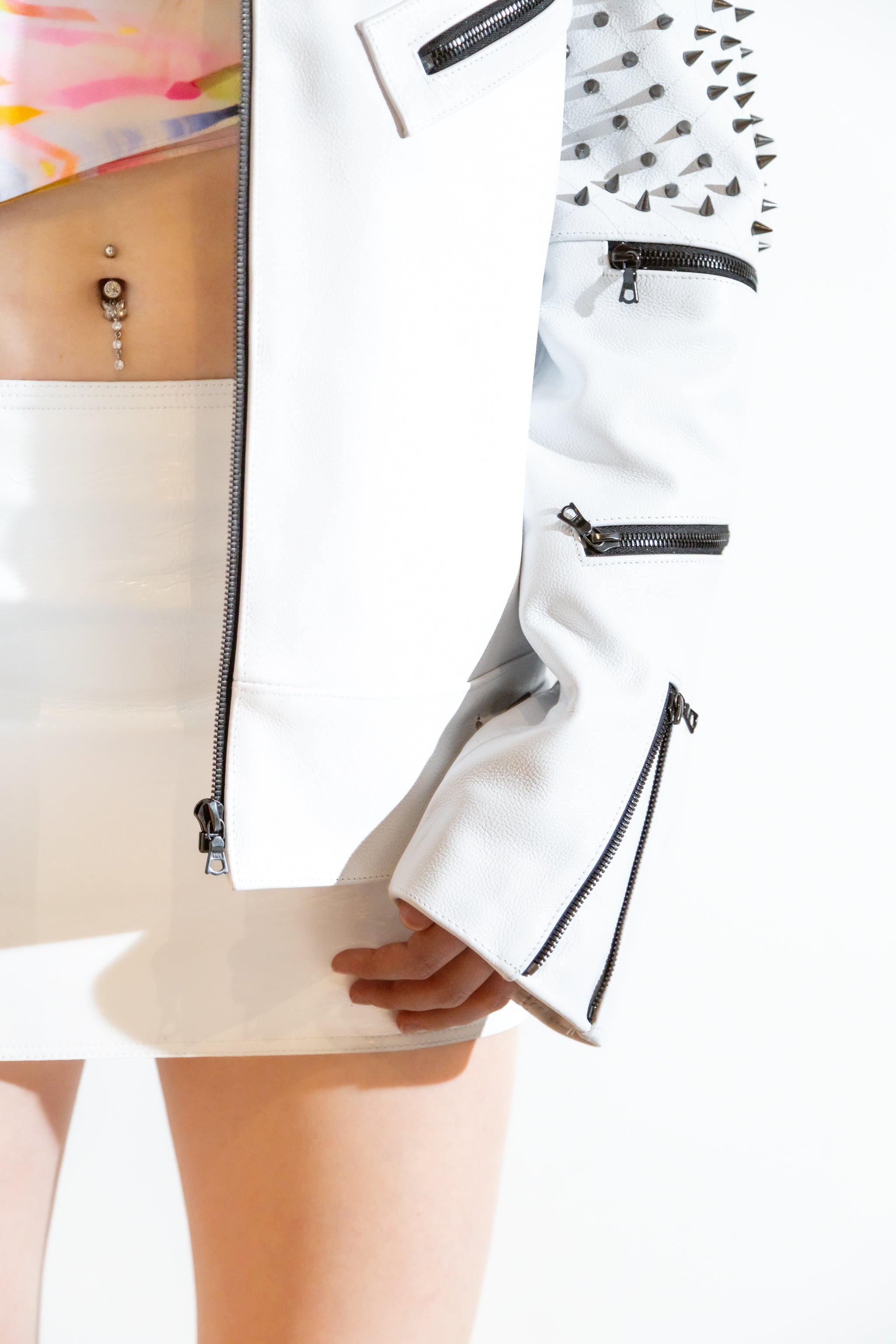 Nominal London White Leather Studded Biker Jacket