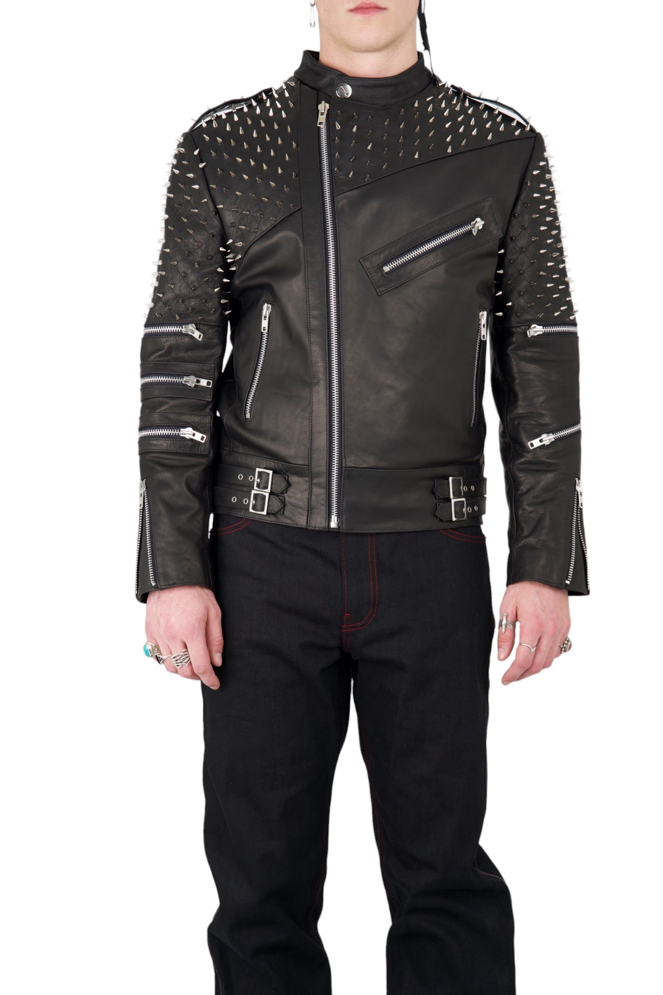 Nominal London Black Leather Studded Biker Jacket - Masculine Style