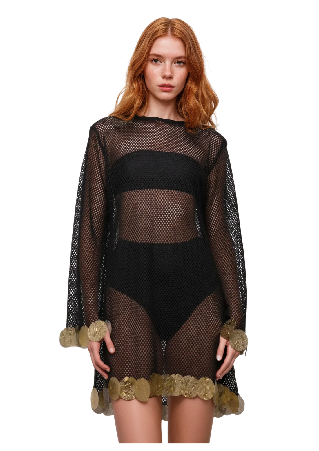 Manuela - Cover up Net Dress With Metal Discs - PREORDER