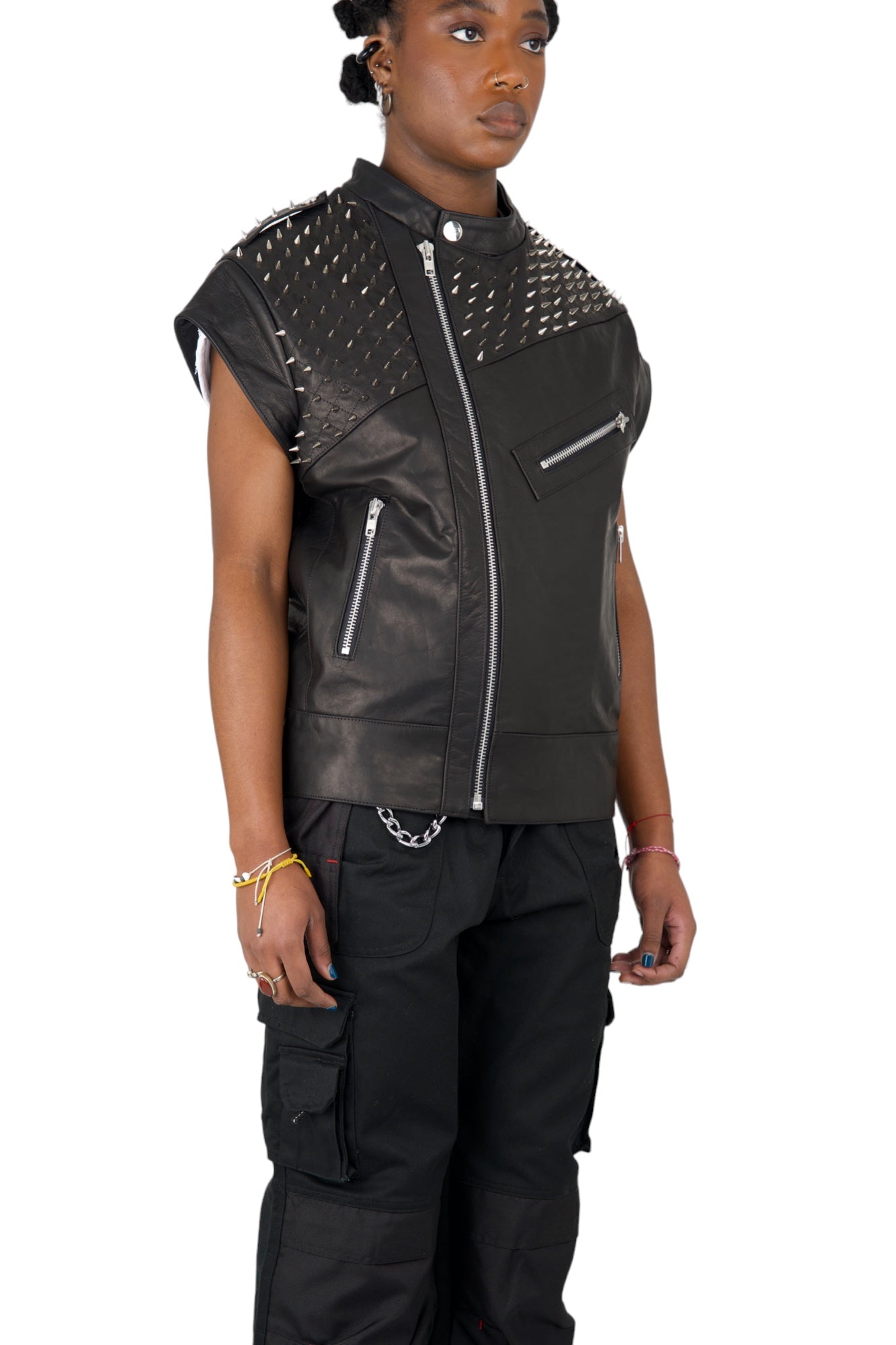 Nominal London Leather Studded Biker Vest - Femine Style