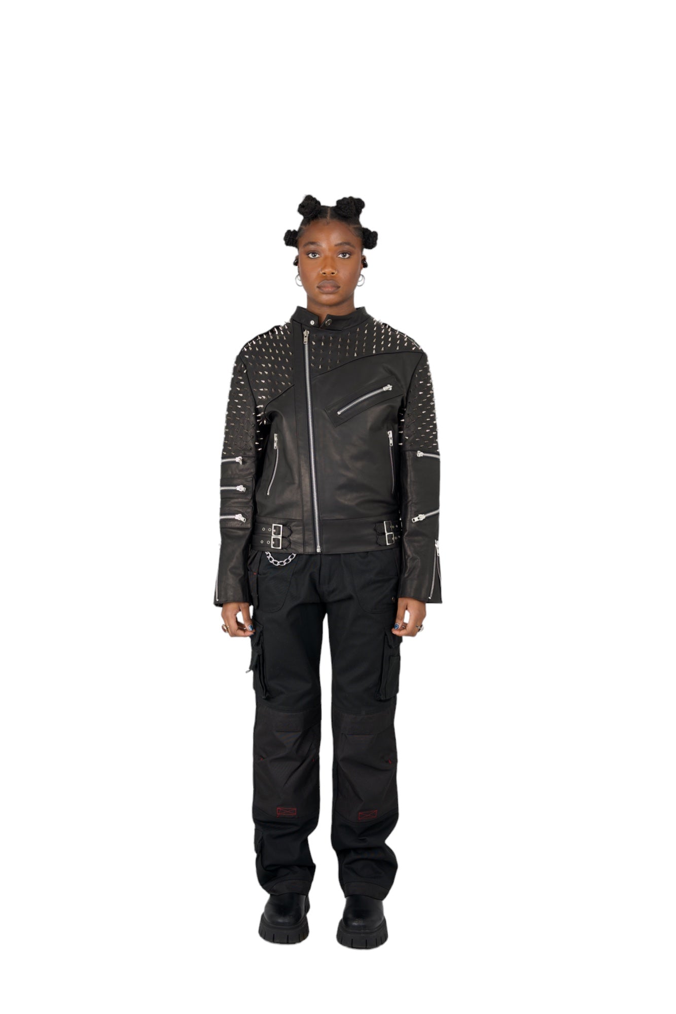 Nominal London Black Leather Studded Biker Jacket - Feminine Style