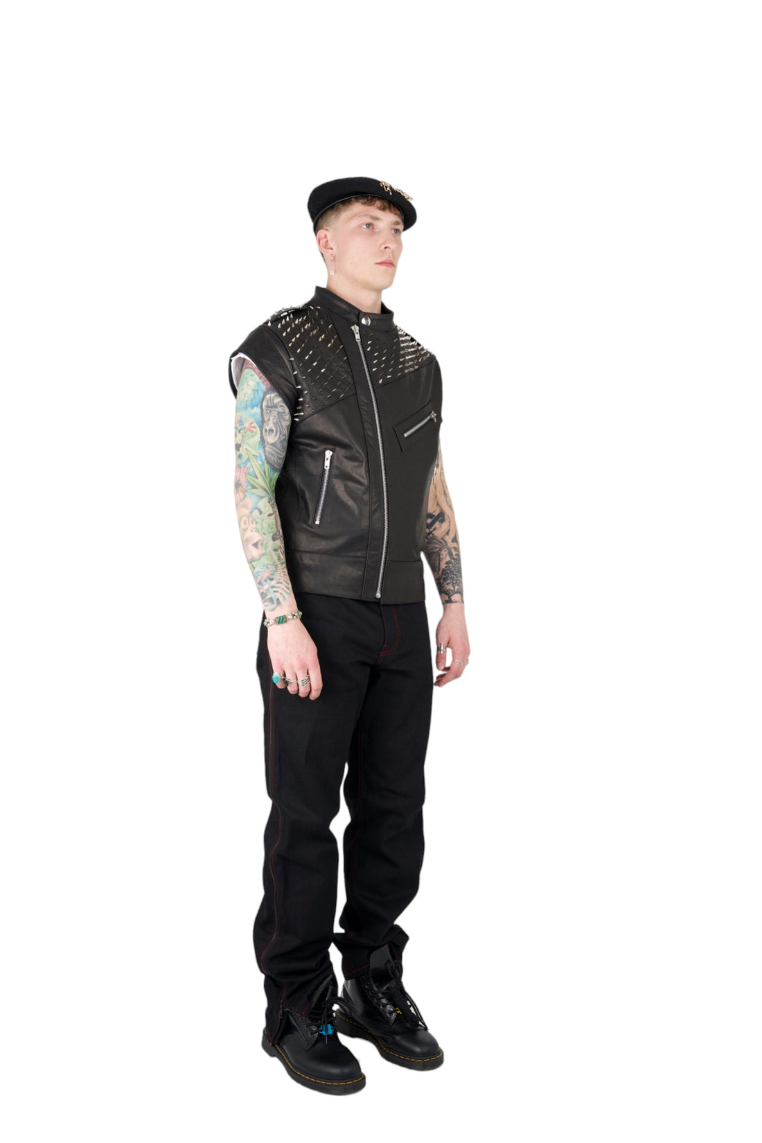 Nominal London Leather Studded Biker Vest - Masculine Style