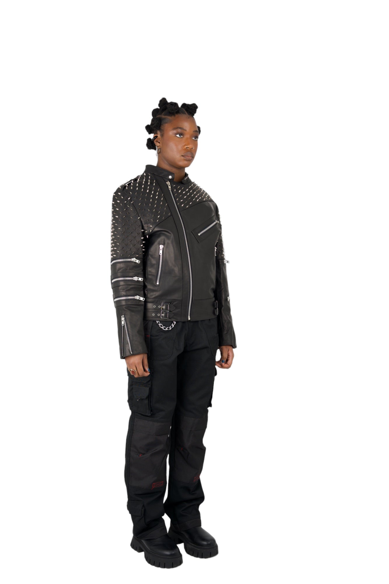 Nominal London Black Leather Studded Biker Jacket - Feminine Style