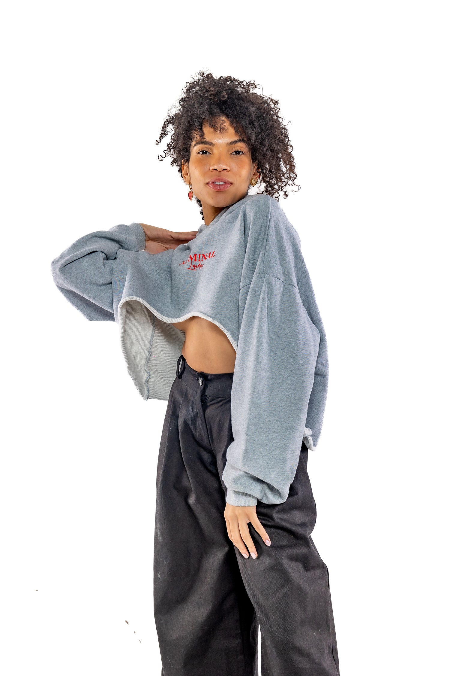 Nominal London Cropped Hoodie - Feminine Styling - GREY