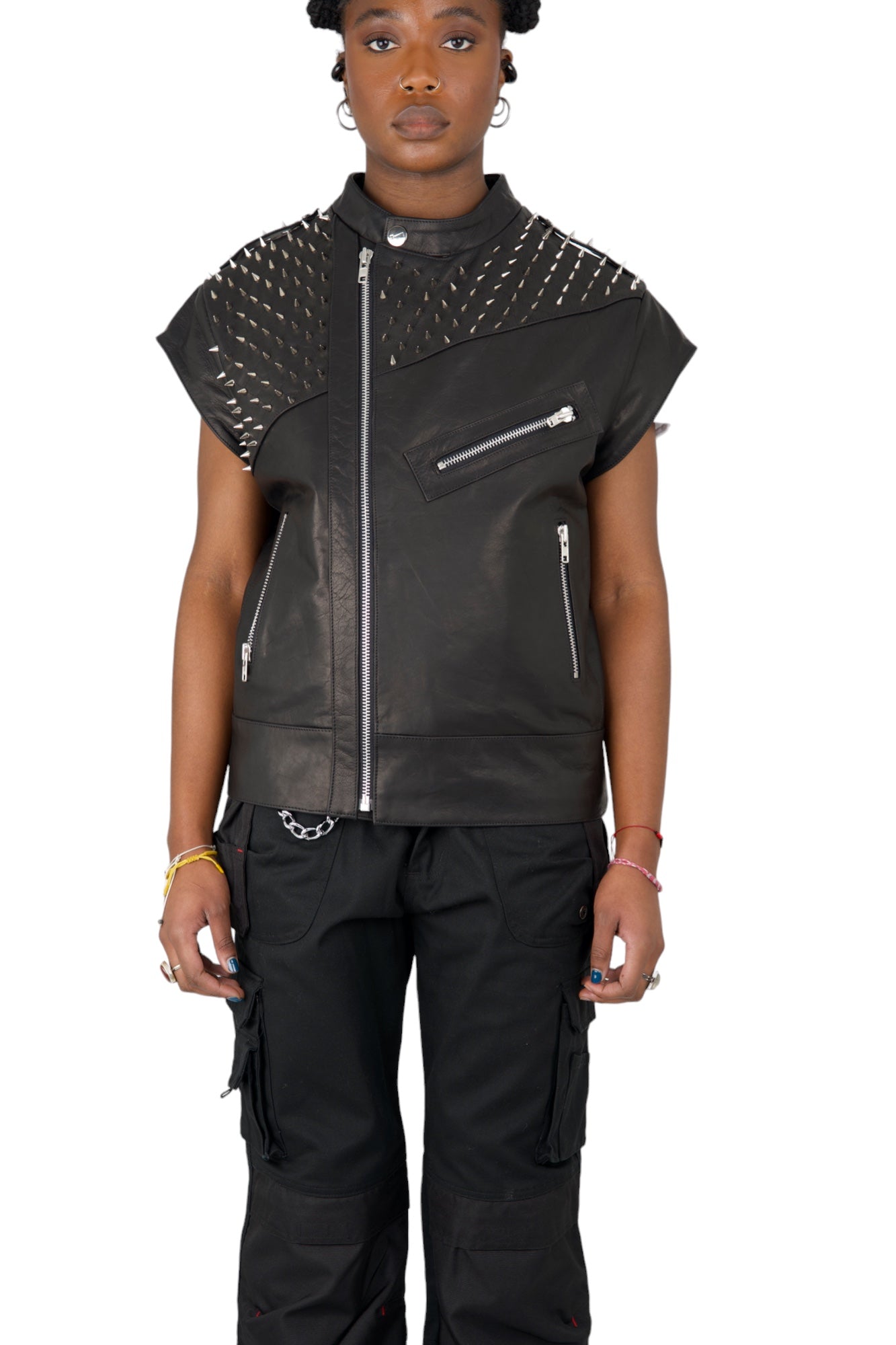 Nominal London Leather Studded Biker Vest - Femine Style