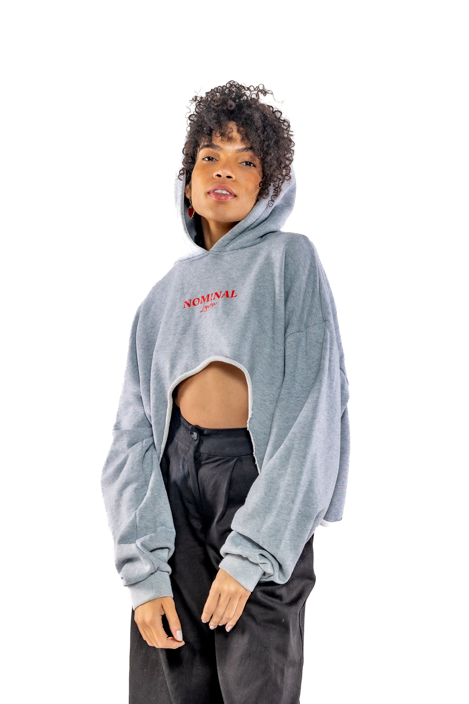 Nominal London Cropped Hoodie - Feminine Styling - GREY