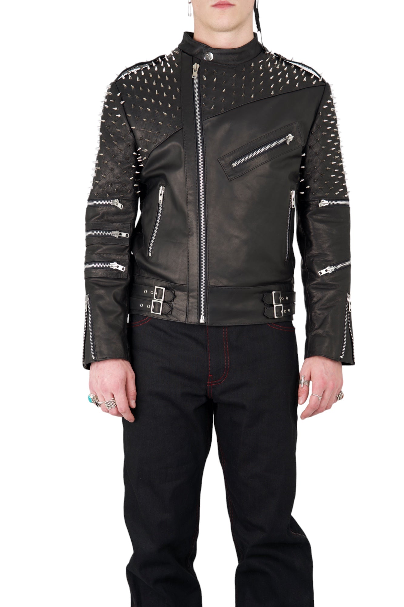 Black Leather Studded Biker Jacket