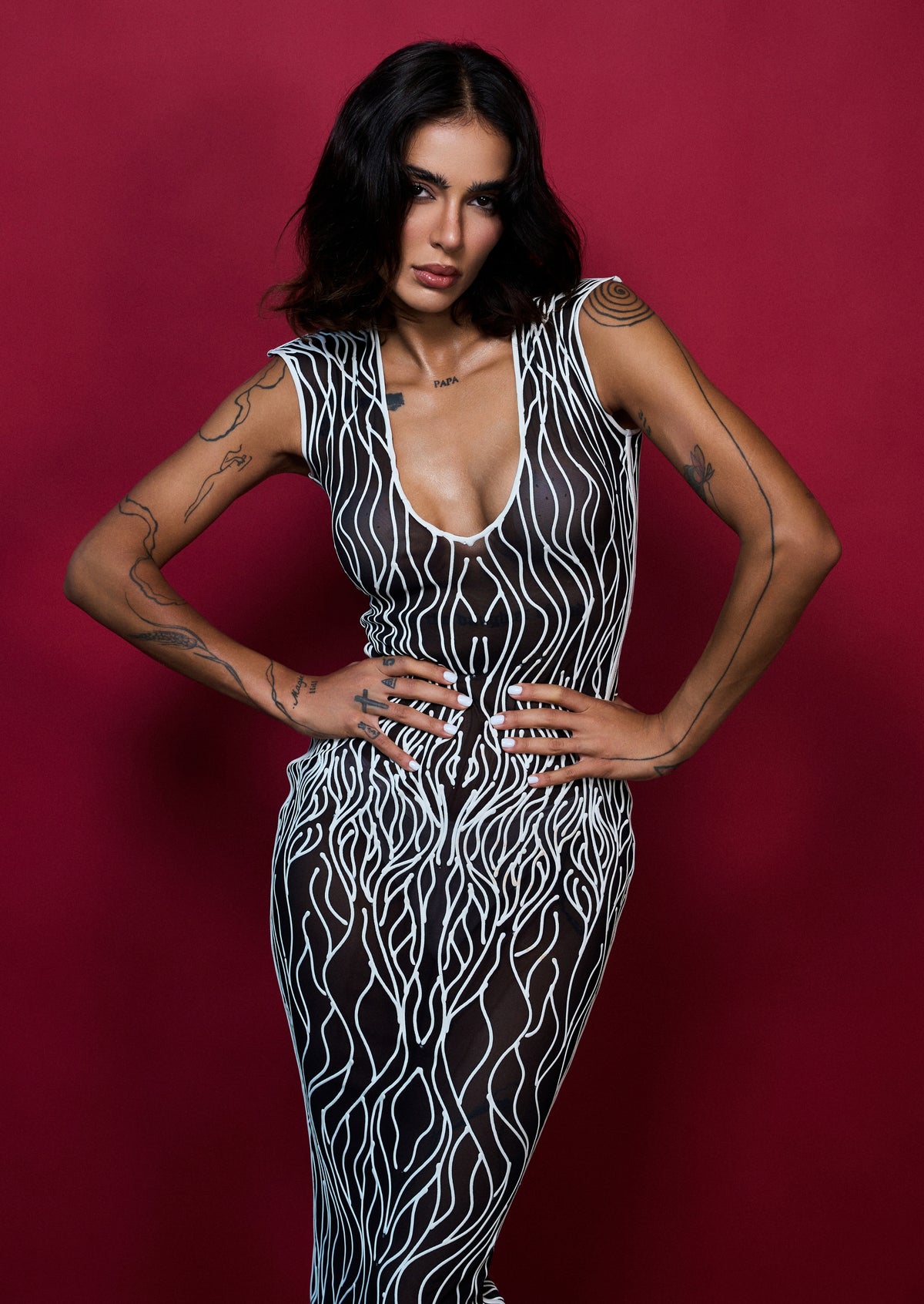 3D Latex Maxi Dress - Silver