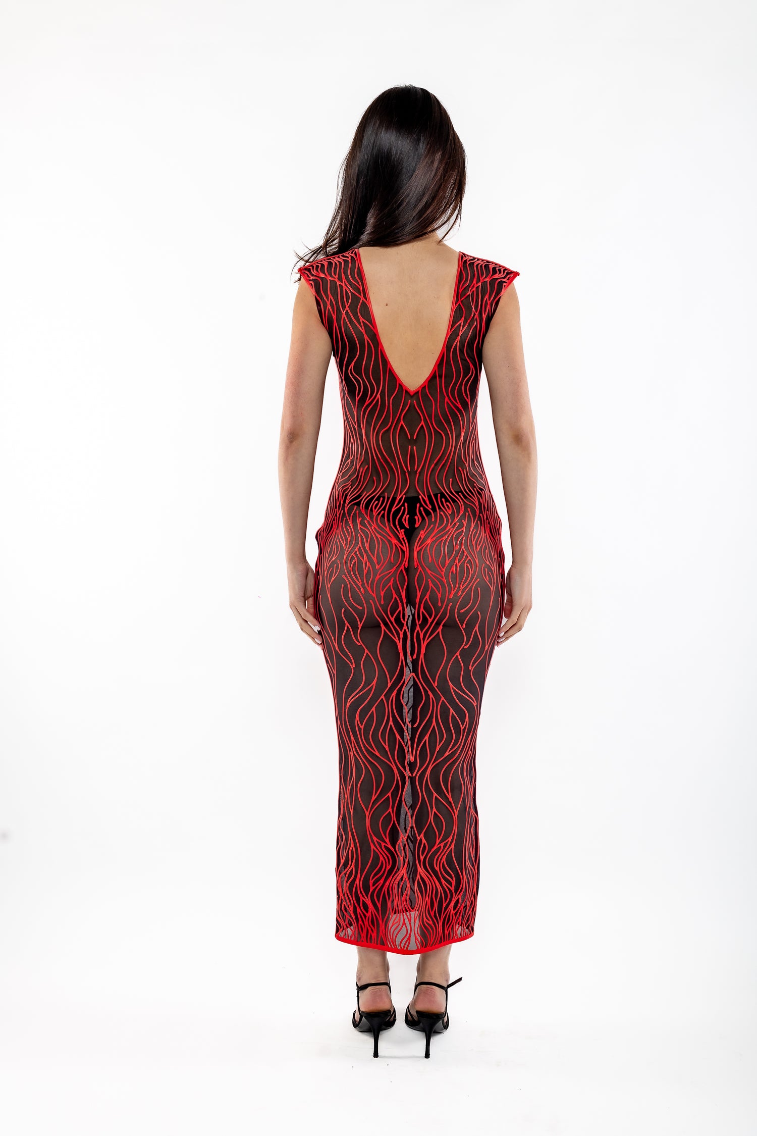 3D Latex Maxi Dress - Red