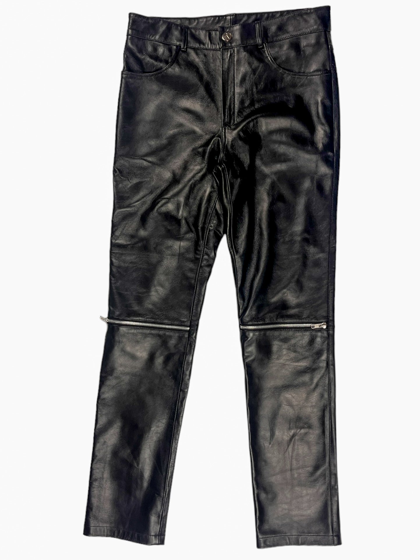 Black Leather Biker Trousers