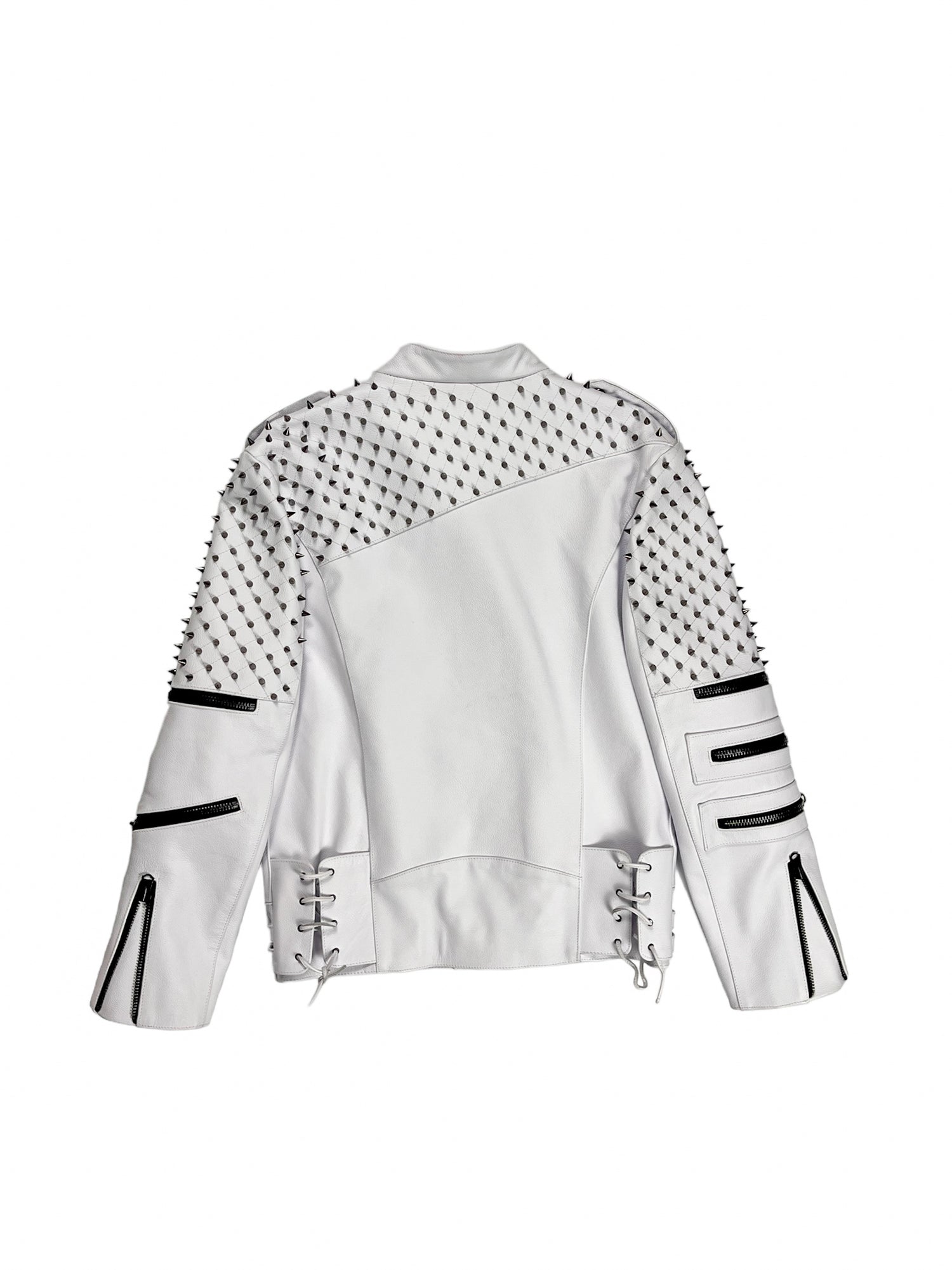 Nominal London White Leather Studded Biker Jacket  - Masculine Style