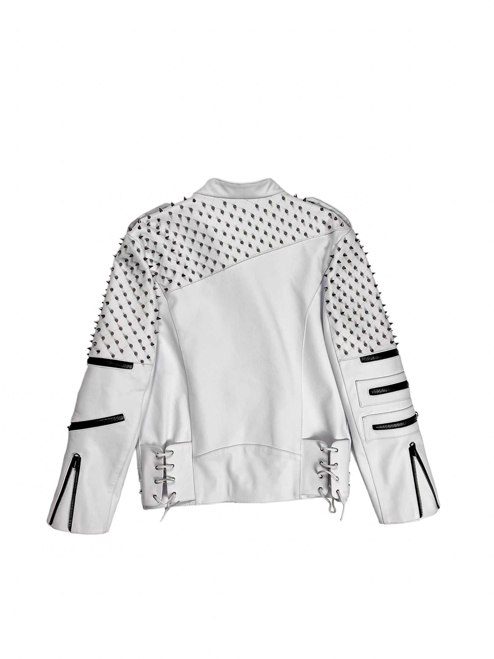 Nominal London White Leather Studded Biker Jacket