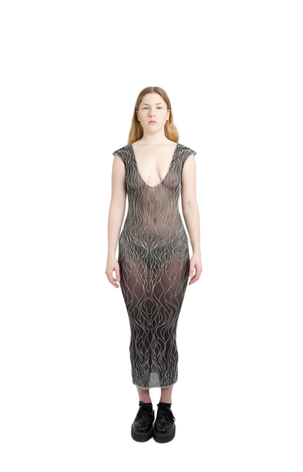 3D Latex Maxi Dress Silver