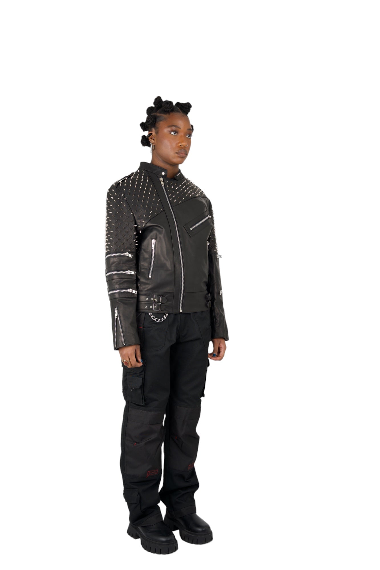 Nominal London Black Leather Studded Biker Jacket - Feminine Style