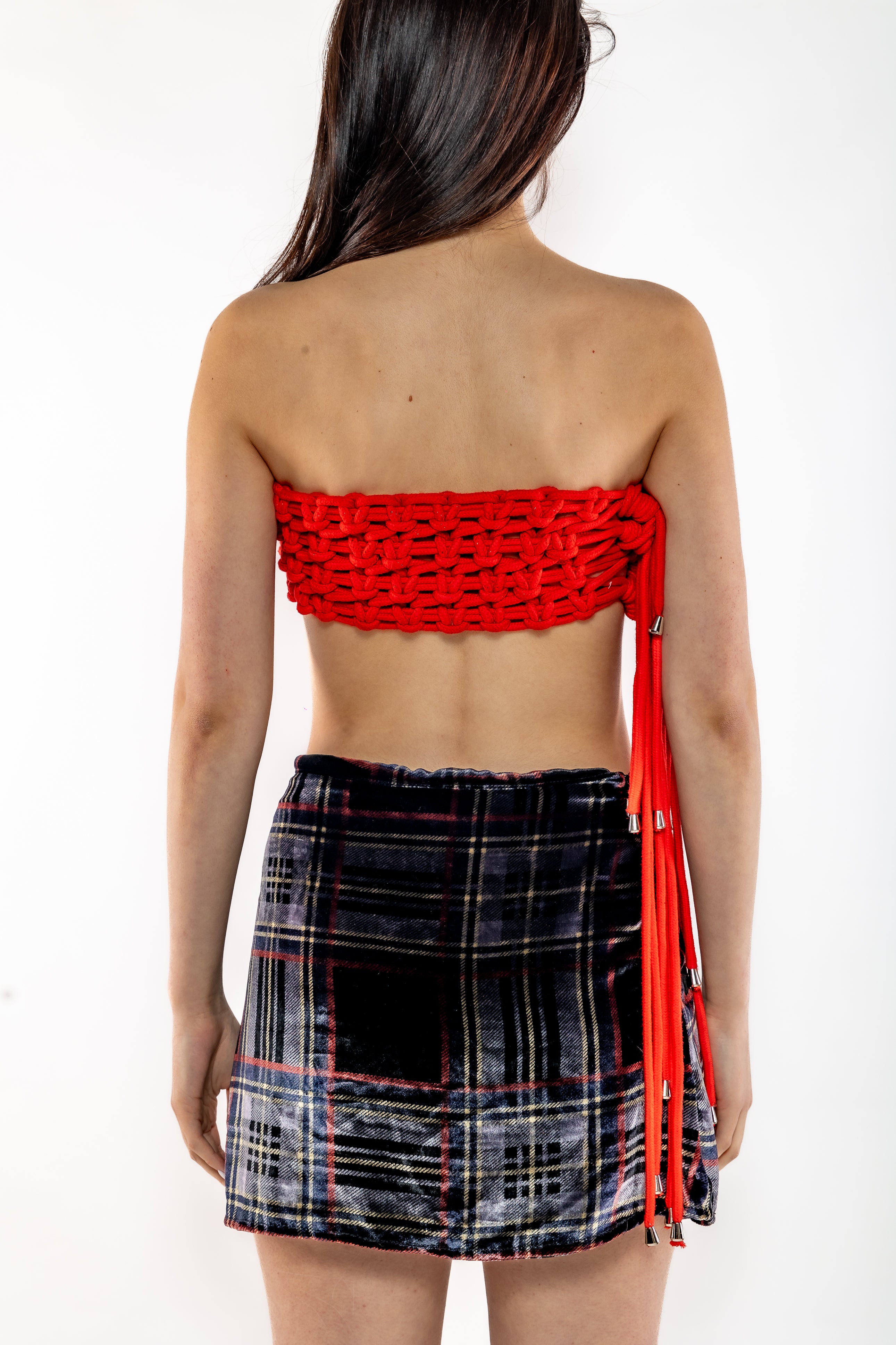 Crushed Velvet Tartan Miniskirt