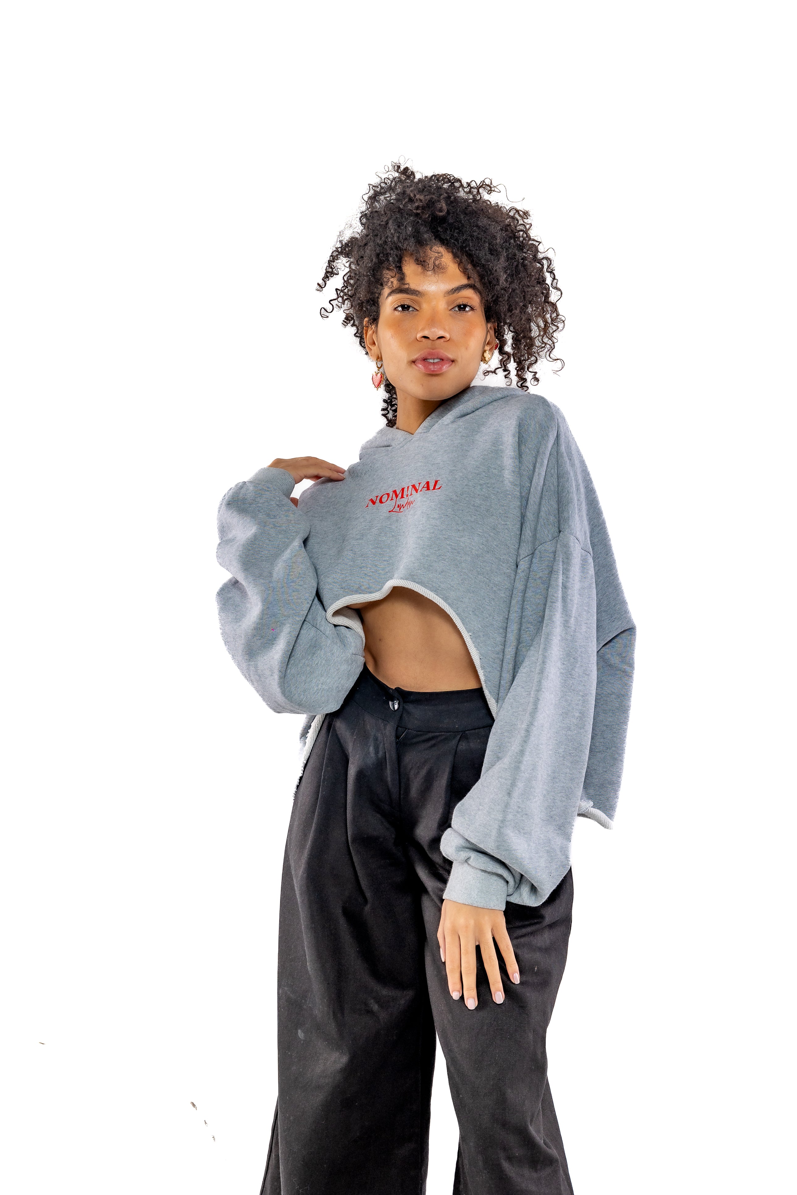 Nominal London Cropped Hoodie - Feminine Styling - GREY