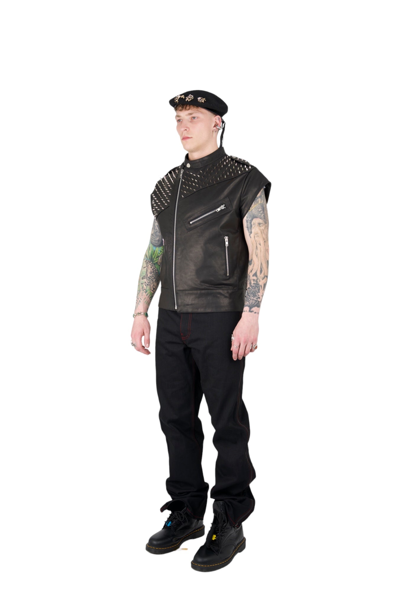 Nominal London Leather Studded Biker Vest - Masculine Style