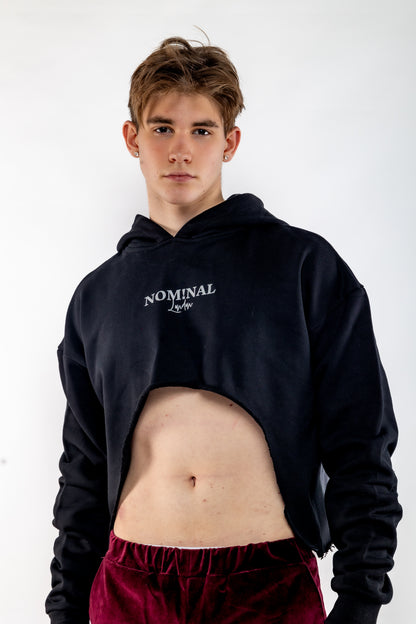 Nominal London Cropped Hoodie - Masculine Styling - BLACK