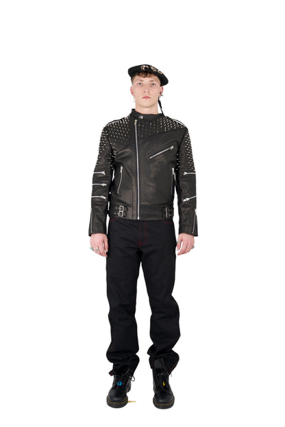 Nominal London Black Leather Studded Biker Jacket - Masculine Style