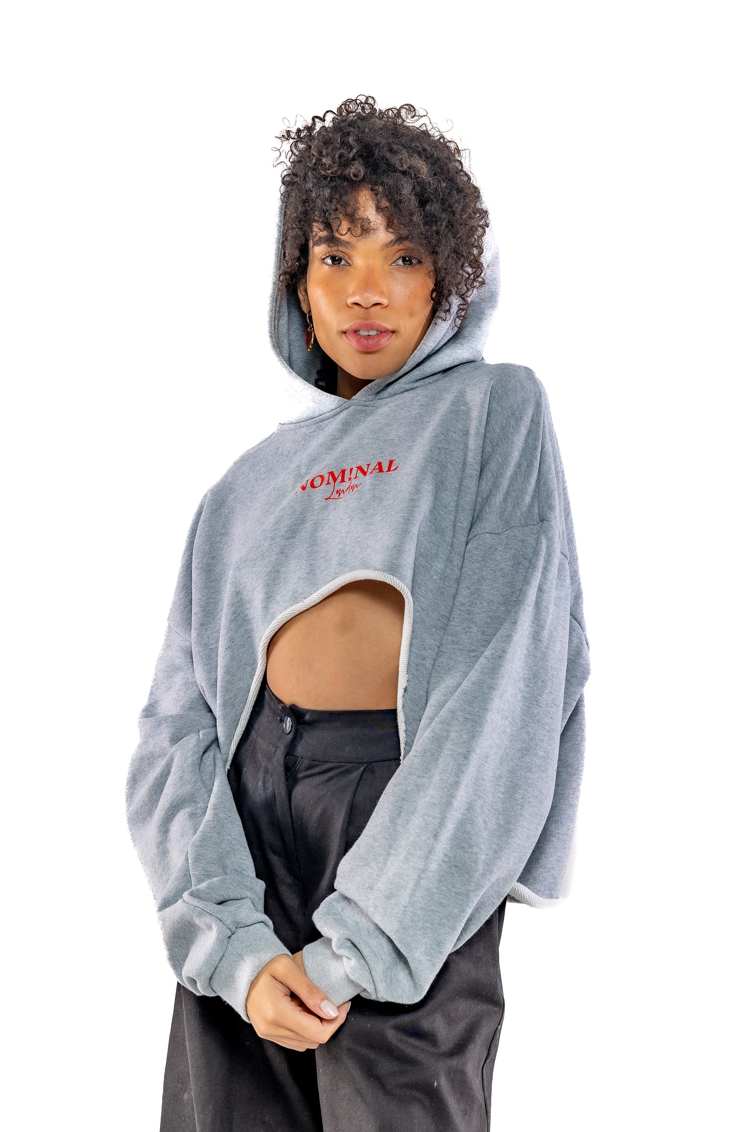 Nominal London Cropped Hoodie - Feminine Styling - GREY