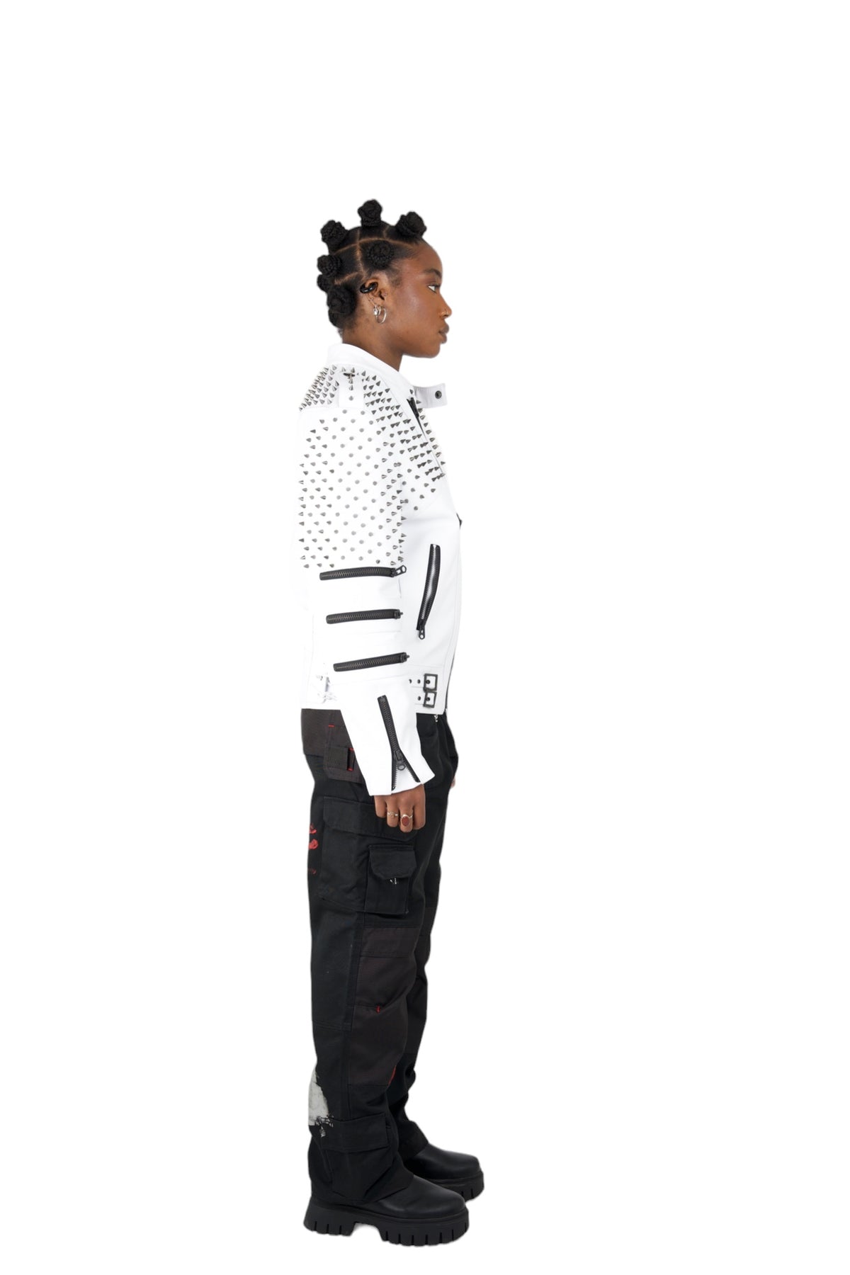Malcolm White Leather Studded Biker Jacket