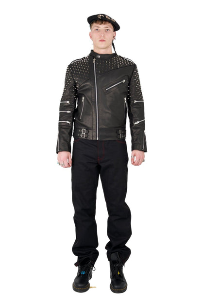 Black Leather Studded Biker Jacket