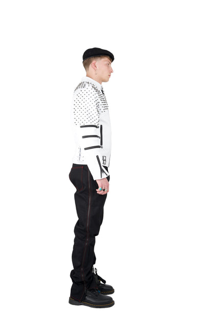 Nominal London White Leather Studded Biker Jacket  - Masculine Style